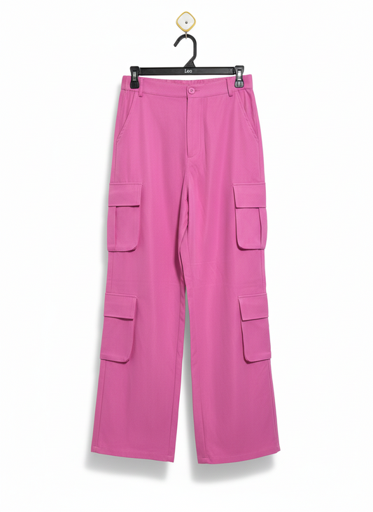 SHEIN |S| WAIST 26| VIBRANT PINK WIDE-LEG CARGO PANTS