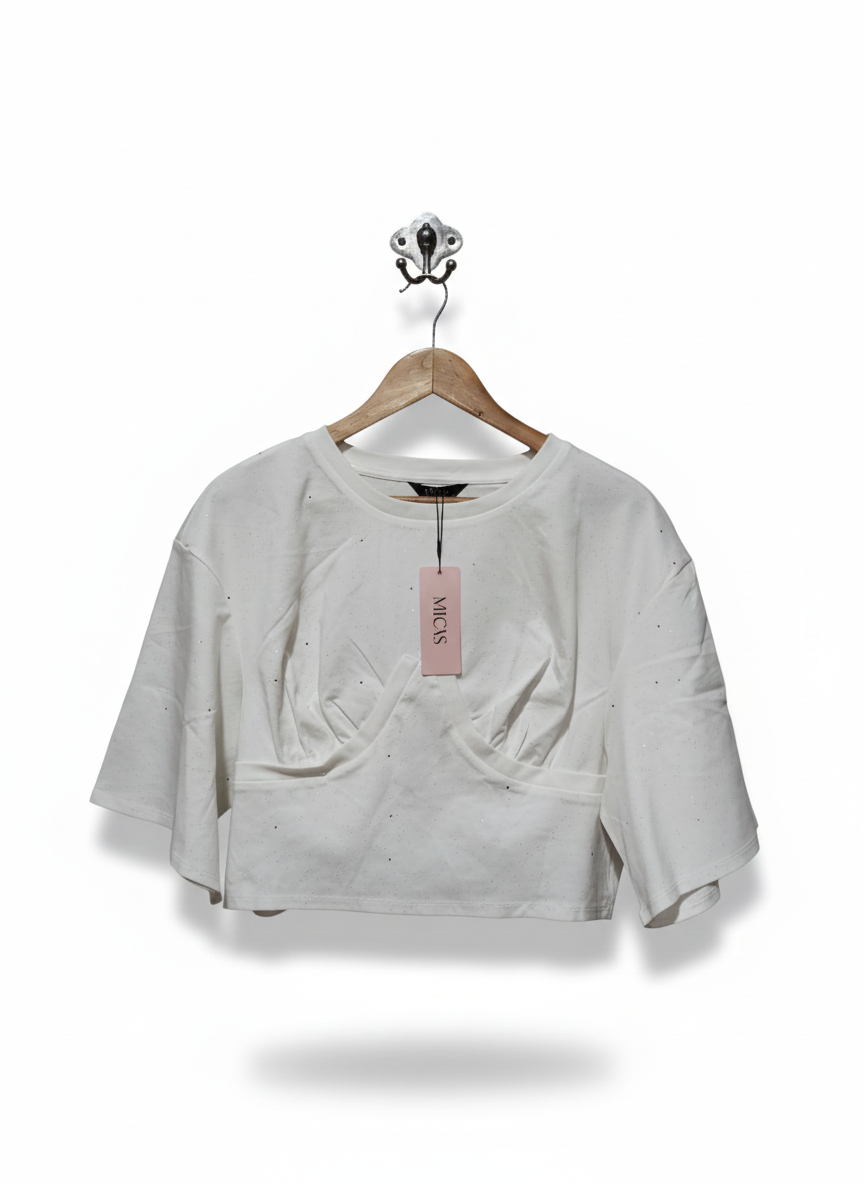 MICAS|XL|BUST 18|Rhinestone Ruched Short Sleeve T-Shirt