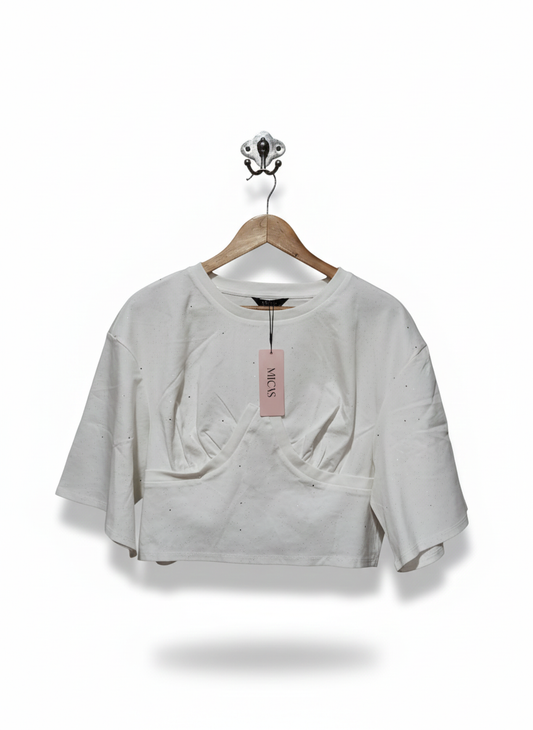 MICAS|XL|BUST 18|Rhinestone Ruched Short Sleeve T-Shirt