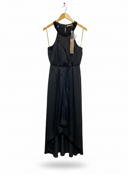 LIMITED EDITION |M| BUST 16| BLACK HANKY HEM HALTER OCCASION DRESS