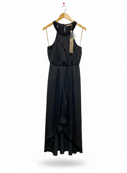 LIMITED EDITION |M| BUST 16| BLACK HANKY HEM HALTER OCCASION DRESS