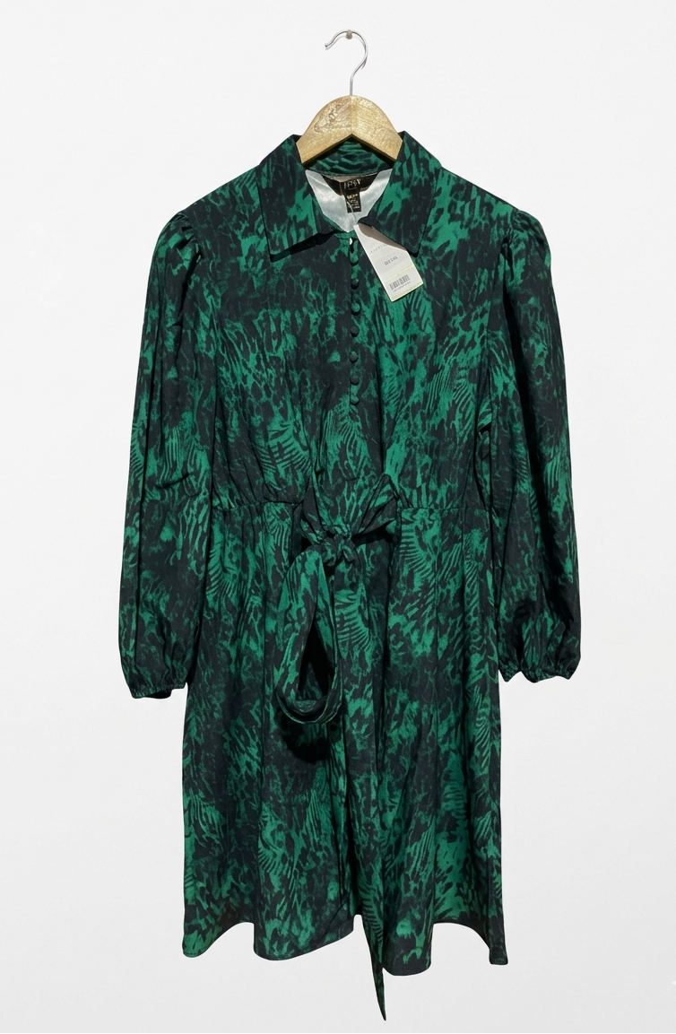 LIPSY |M| BUST 19| B8| GREEN & BLACK ABSTRACT PRINT BUTTON-FRONT MINI DRESS