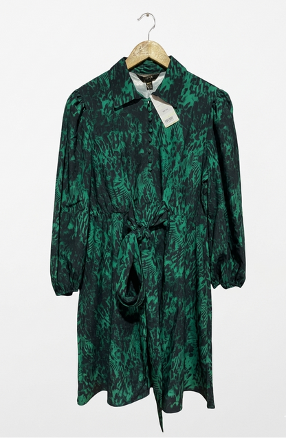 LIPSY |M| BUST 19| B8| GREEN & BLACK ABSTRACT PRINT BUTTON-FRONT MINI DRESS