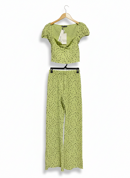 ZARA |S| LIME GREEN POLKA DOT PUFF SLEEVE CO-ORD SET