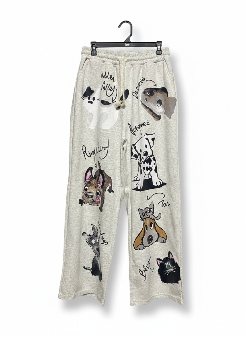 ACTORWET |L| WAIST 30| WHIMSICAL ILLUSTRATED PET PRINT SWEATPANTS