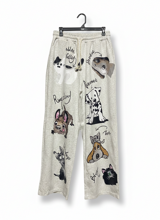 ACTORWET |L| WAIST 30| WHIMSICAL ILLUSTRATED PET PRINT SWEATPANTS