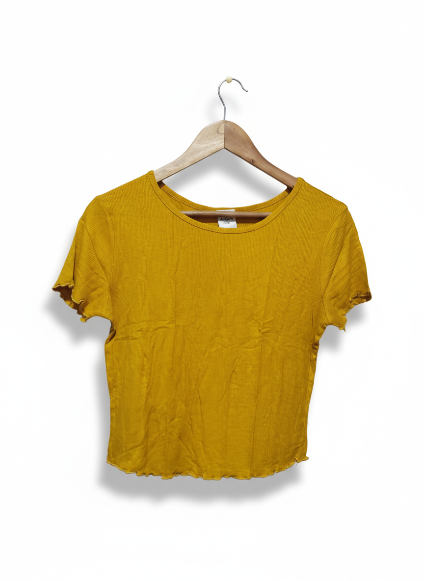 DESTIMED Mustard Rib Round Neck Crop Top