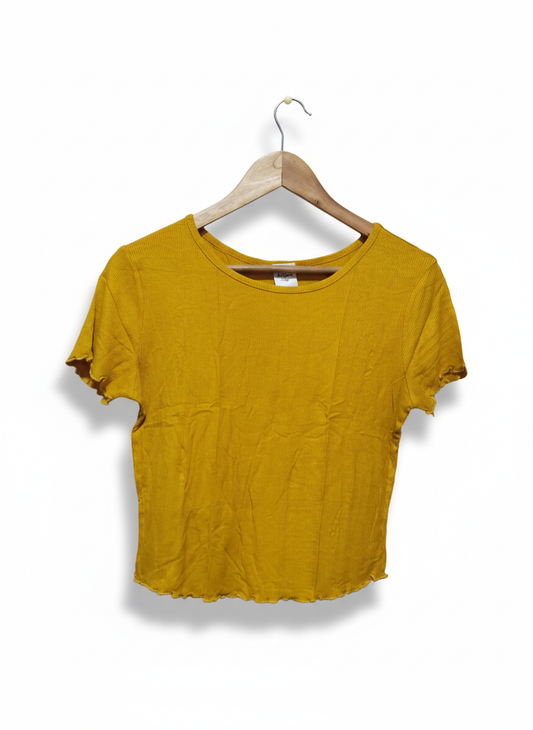 DESTIMED Mustard Rib Round Neck Crop Top