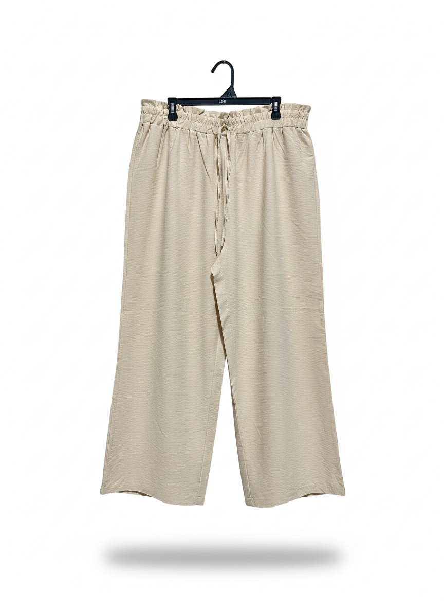 CHIC OATMEAL LINEN-LOOK WIDE-LEG TROUSERS |XXL| WAIST 36|