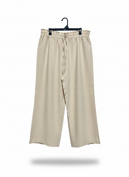 CHIC OATMEAL LINEN-LOOK WIDE-LEG TROUSERS |XXL| WAIST 36|