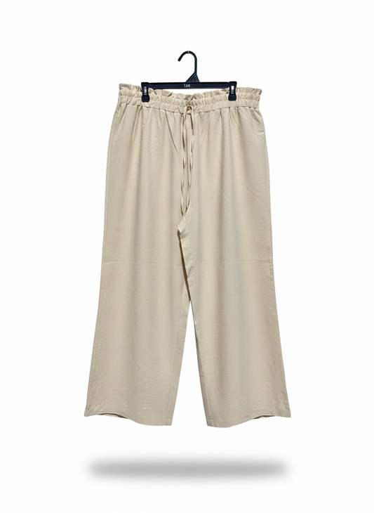 CHIC OATMEAL LINEN-LOOK WIDE-LEG TROUSERS |XXL| WAIST 36|