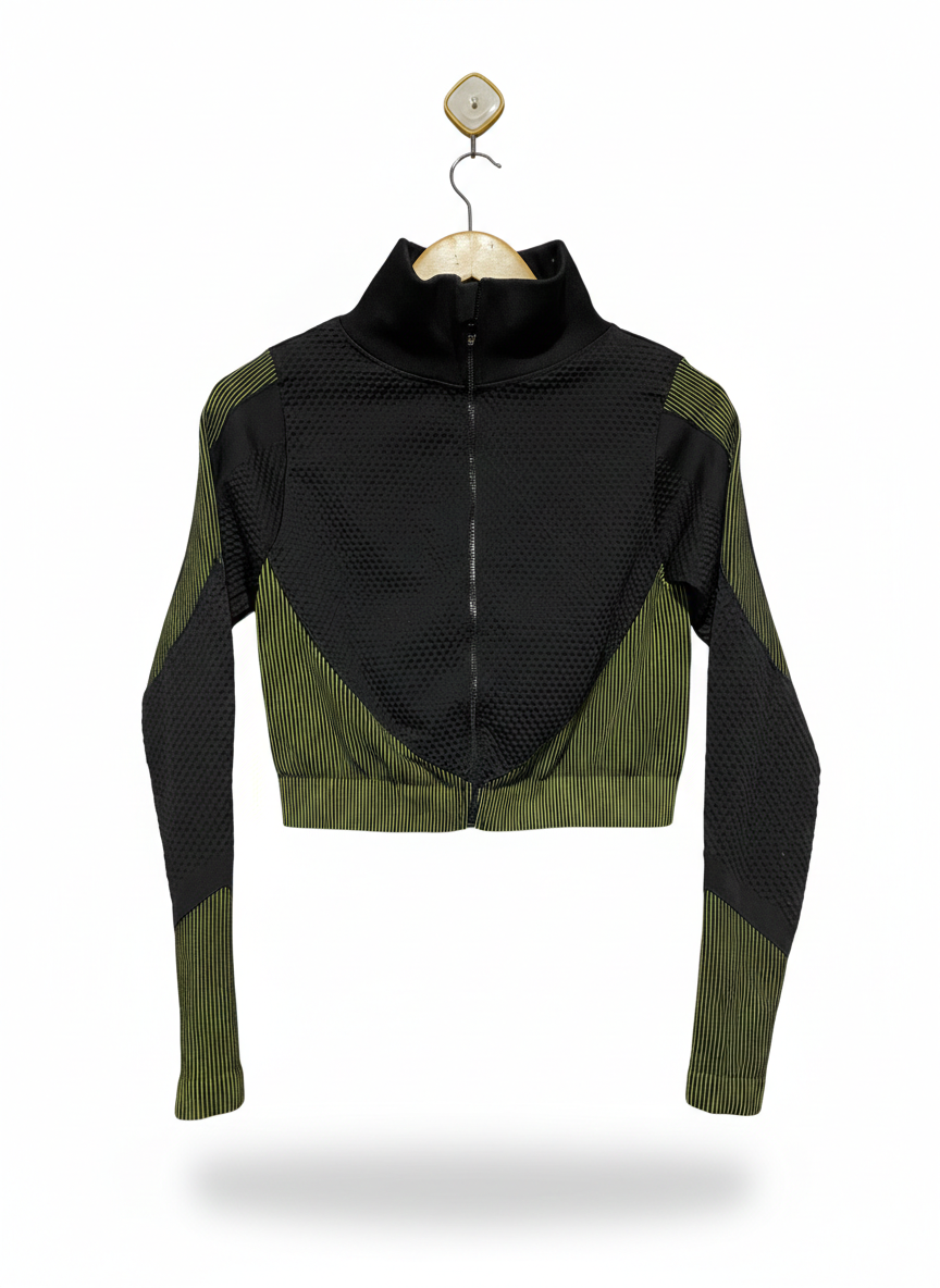 PANEL ZIP-UP ATHLETIC JACKET - CROPPED TWO-TONE PERFORMANCE TOP |M| BUST 16|
