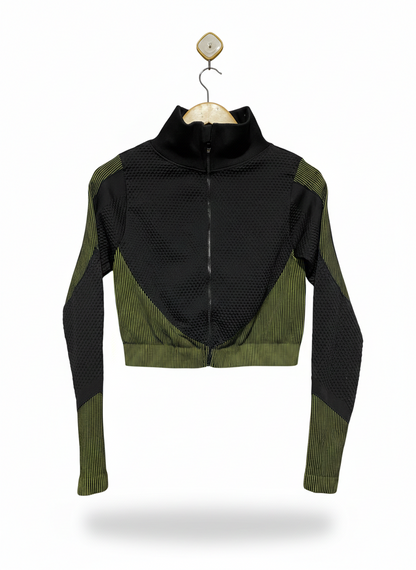 PANEL ZIP-UP ATHLETIC JACKET - CROPPED TWO-TONE PERFORMANCE TOP |M| BUST 16|