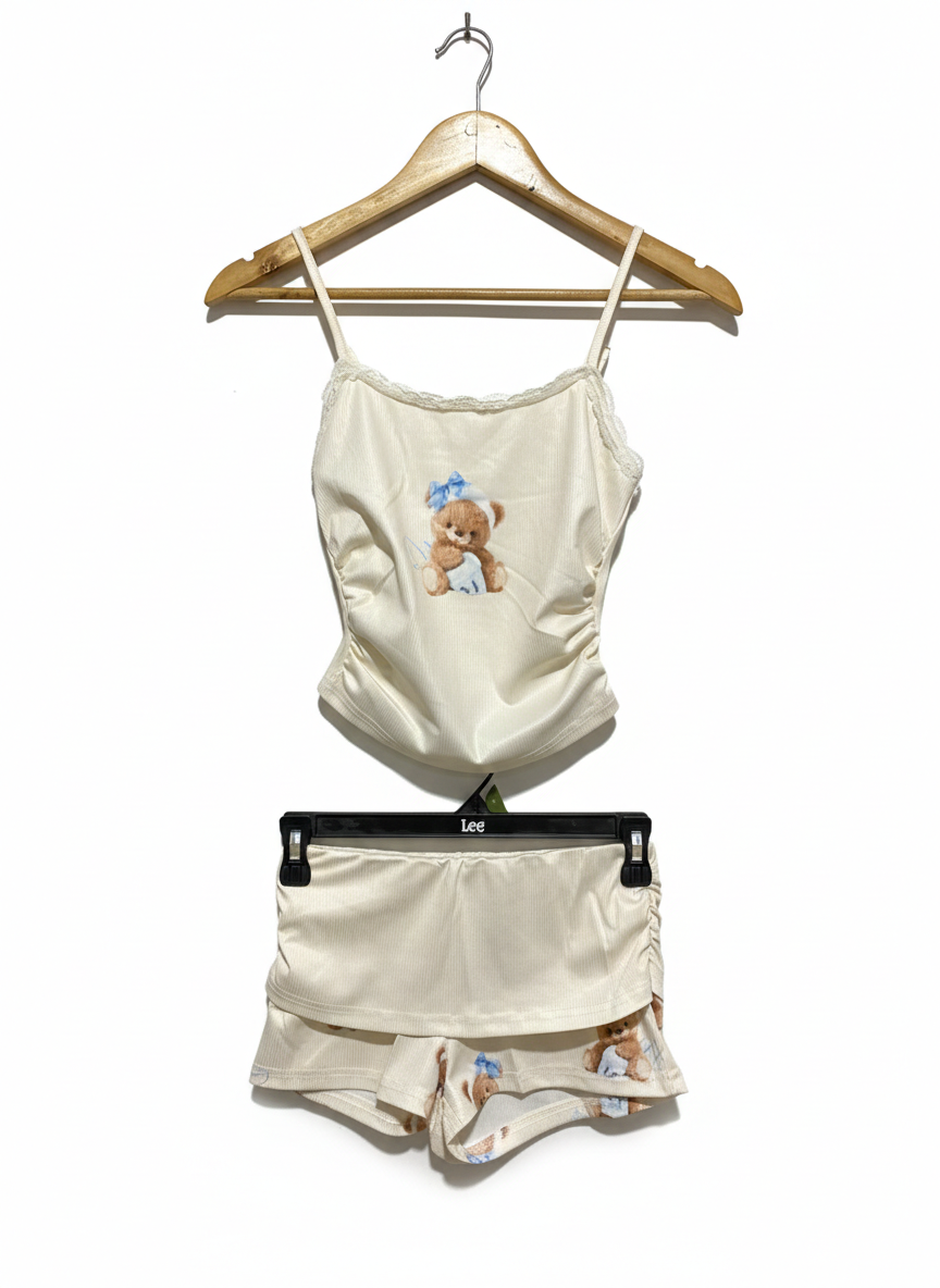 SHEIN |XS| Lace-Trim Spaghetti-Strap Camisole and Matching Pleated Shorts