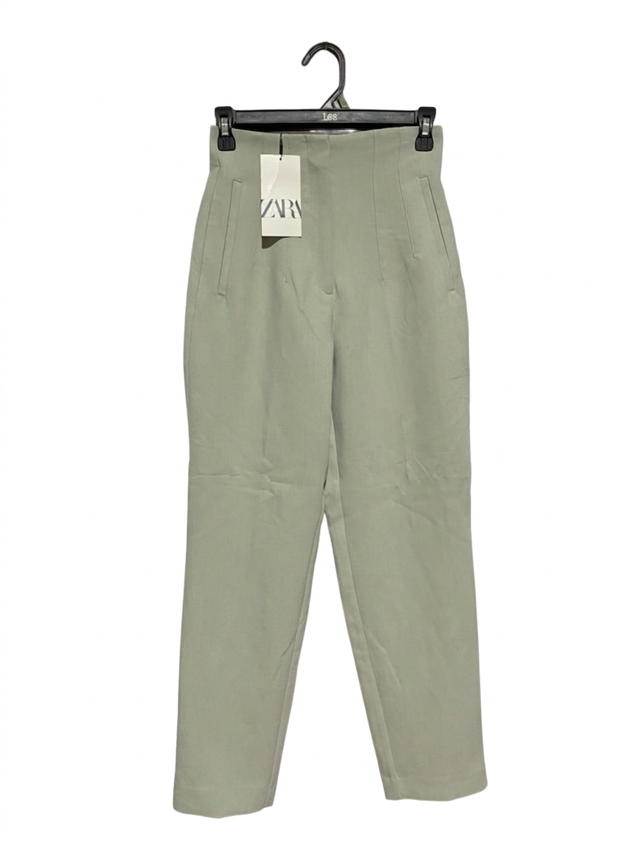 ZARA |S| WAIST 25| B9| HIGH-WAISTED SAGE GREEN TAILORED TROUSERS