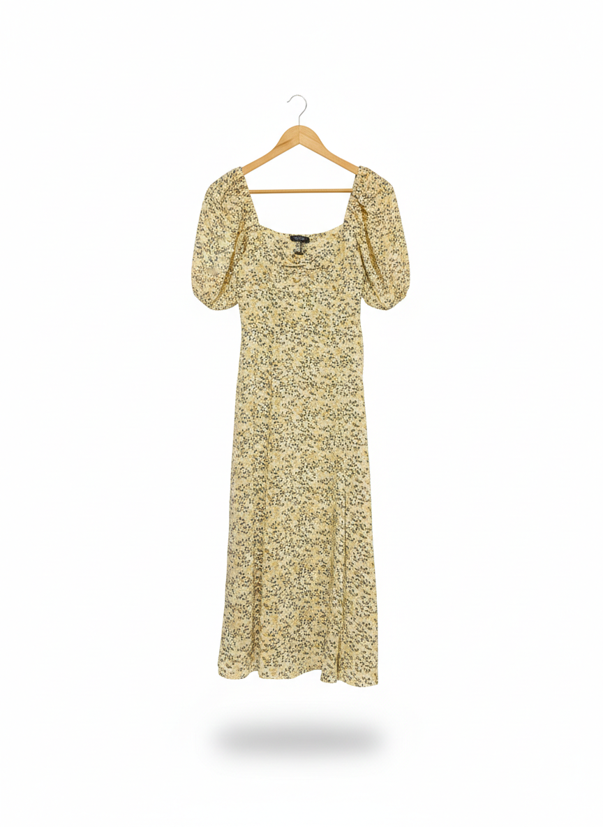 FORCAST |S| BUST 14| C4|VINTAGE FLORAL PUFF-SLEEVE MIDI DRESS