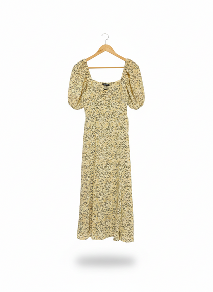 FORCAST |S| BUST 14| C4|VINTAGE FLORAL PUFF-SLEEVE MIDI DRESS