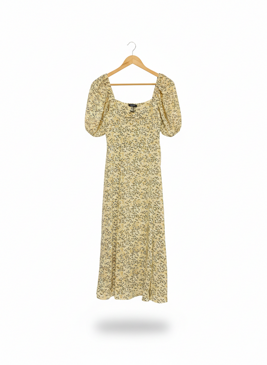 FORCAST |S| BUST 14| C4|VINTAGE FLORAL PUFF-SLEEVE MIDI DRESS