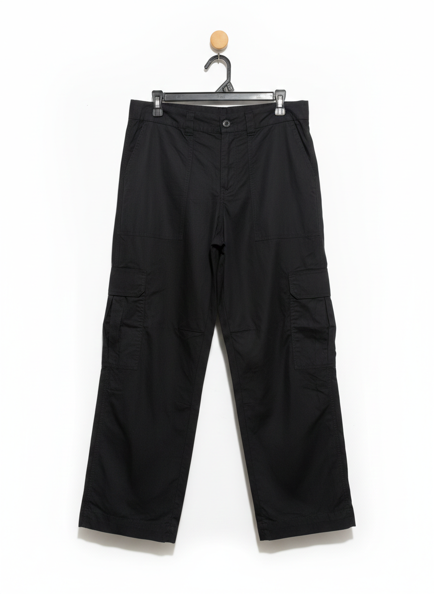 ANKO |XL| WAIST 32| RELAXED-FIT BLACK CARGO PANTS WITH MULTI-POCKET DESIGN