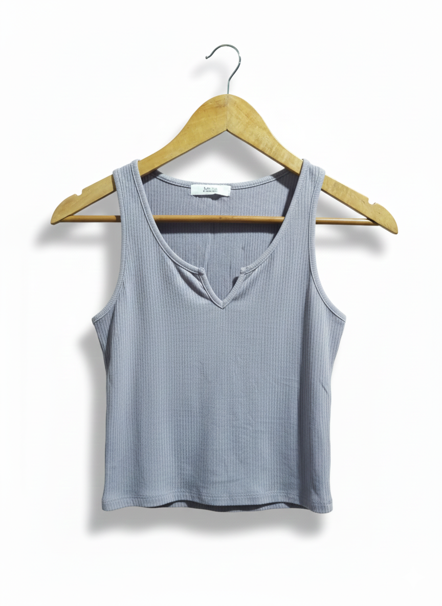 ACTIVE USA |M |BUST 12.5|Basic Ribbed V-Neck Crop Top