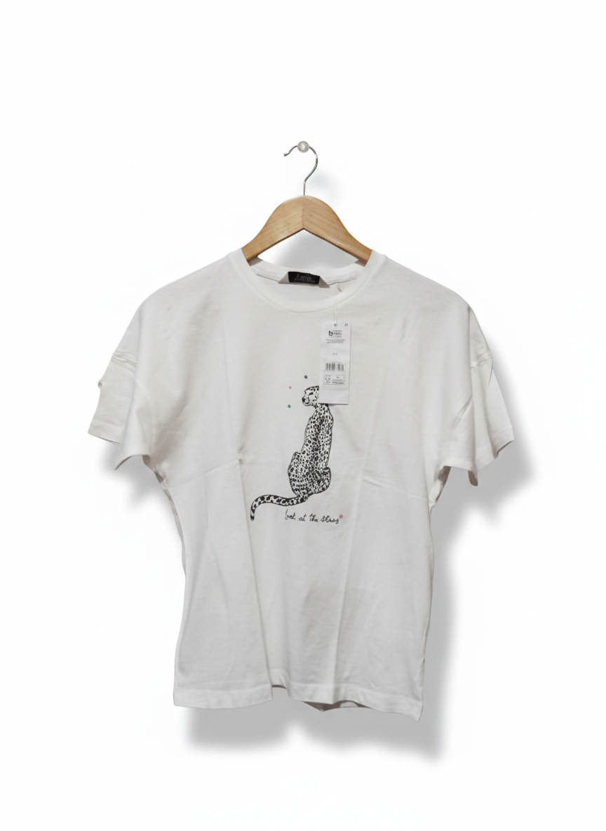 GEORGE|M|BUST 19|White Cheetah Short Sleeve Top