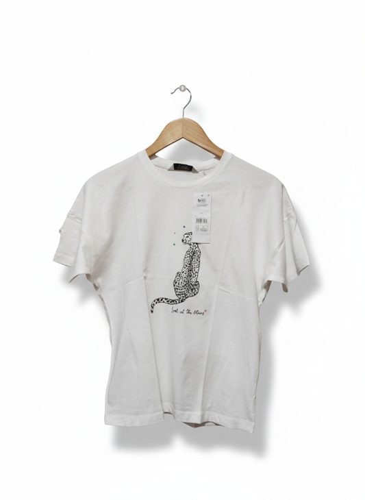 GEORGE|M|BUST 19|White Cheetah Short Sleeve Top