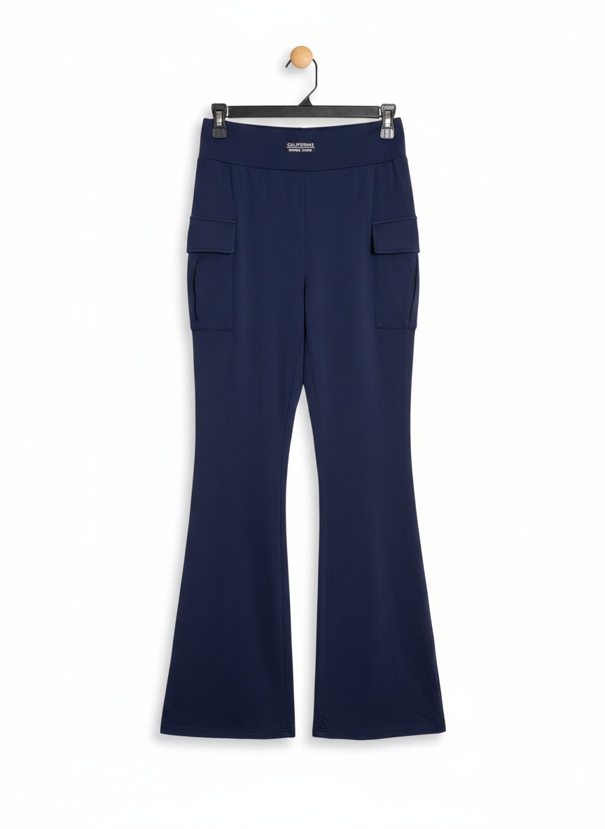 SHEIN |S| WAIST 26| HIGH-WAISTED NAVY BLUE FLARE YOGA PANTS WITH CURVED POCKETS