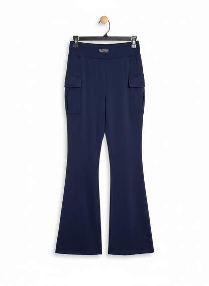 SHEIN |S| WAIST 26| HIGH-WAISTED NAVY BLUE FLARE YOGA PANTS WITH CURVED POCKETS