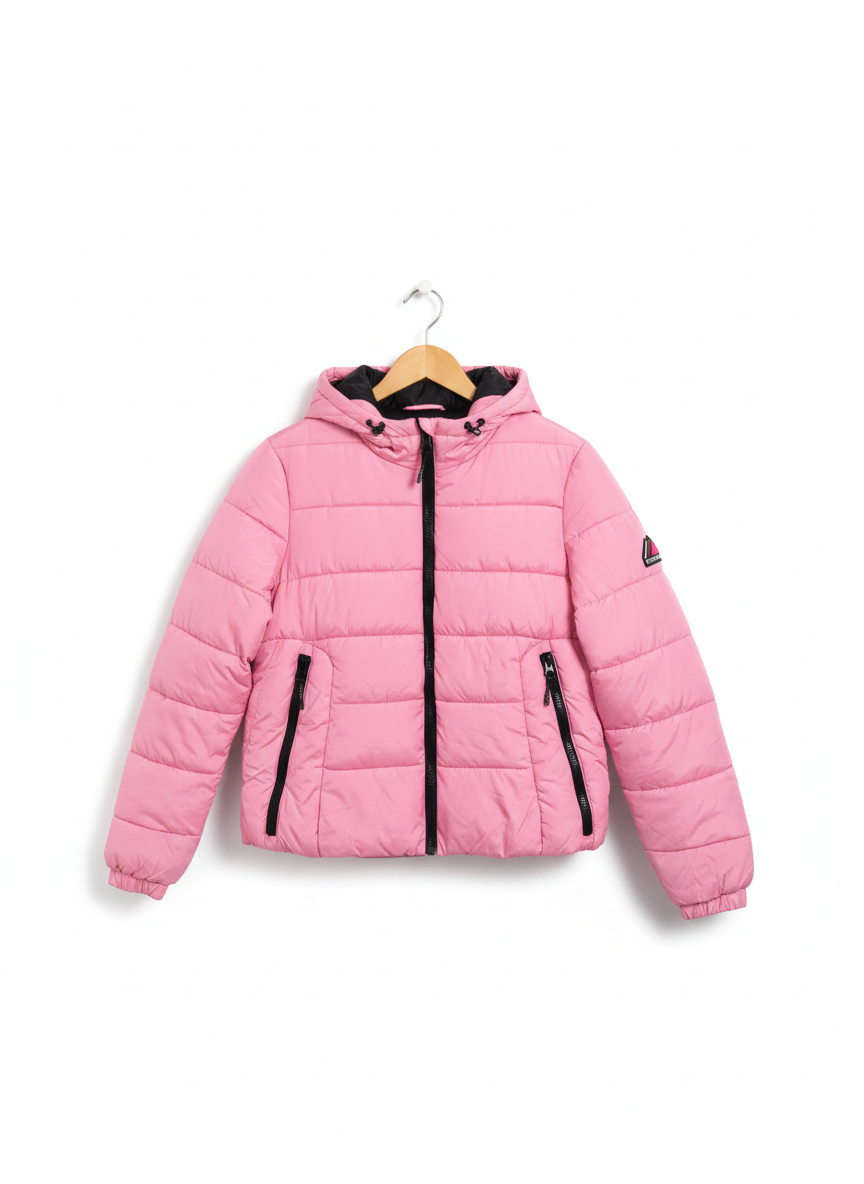 SUPERDRY|L|BUST 23| PINK HOODED PUFFER JACKET