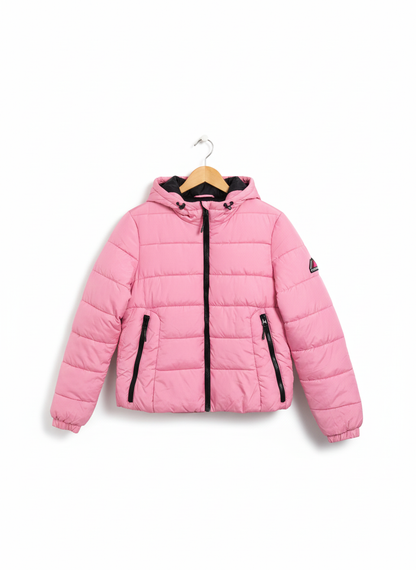 SUPERDRY|L|BUST 23| PINK HOODED PUFFER JACKET