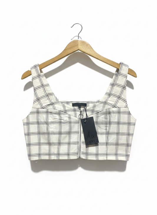AVA & EVER |M| BUST 17| MONOCHROME PLAID ZIP-UP BUSTIER