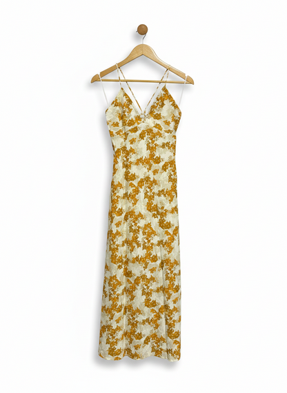 GOLDEN FLORA STRAPPY MAXI DRESS |S| BUST 14|