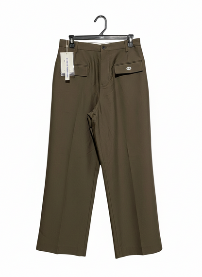 PERSON INTENTION |L| WAIST 30| MODERN WIDE-LEG UTILITY TROUSERS - OLIVE DRAB TAILORED CARGO PANTS