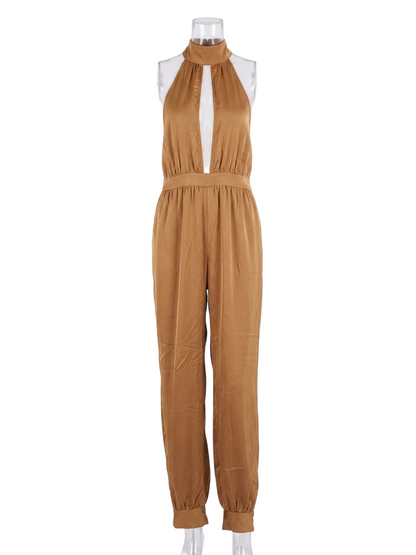 SHOW PO |M| BUST 16| B26| GLAMOROUS GOLDEN CARAMEL HALTER NECK JUMPSUIT