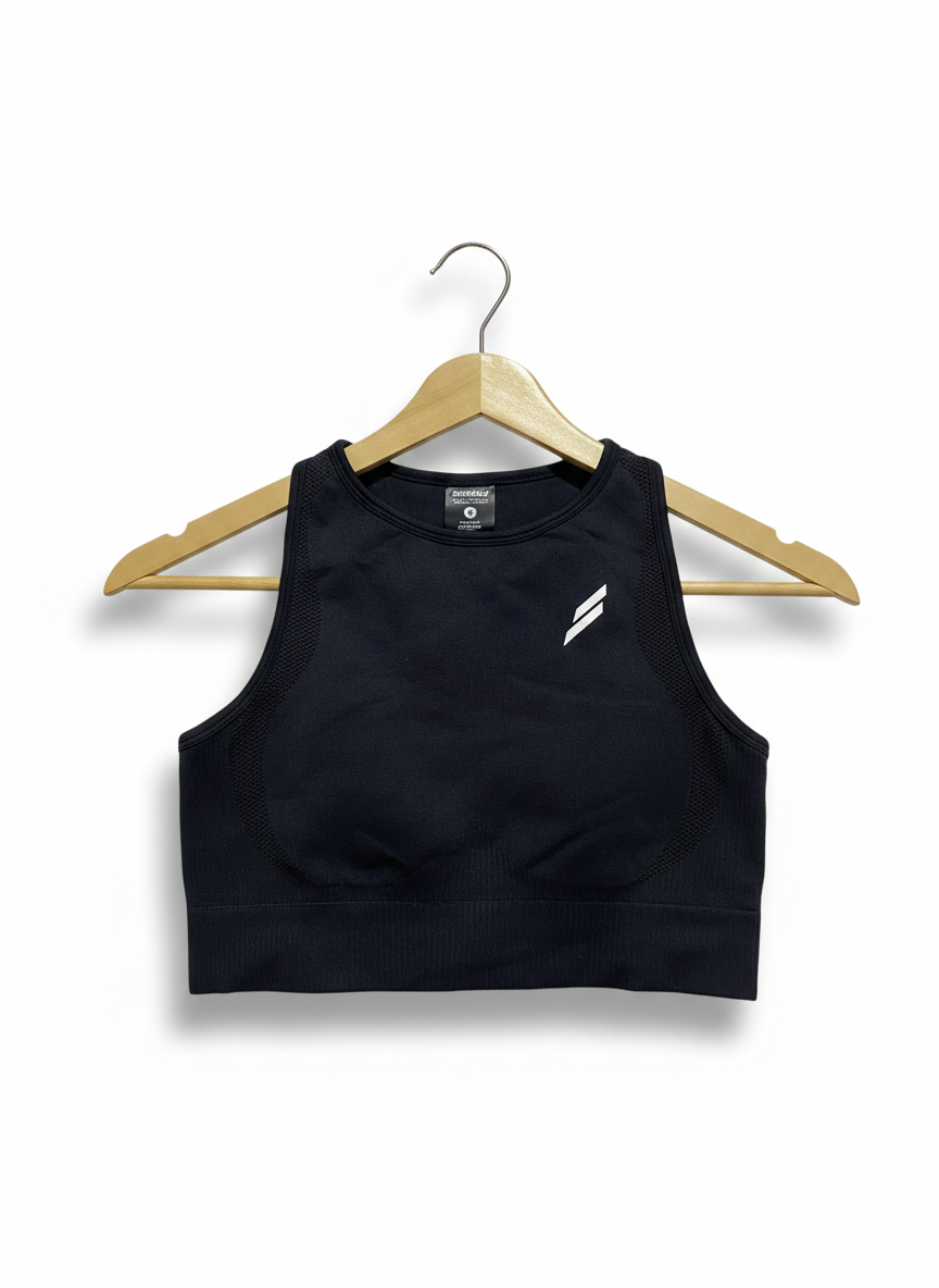 DOYOUEVEN |S| BUST 13| BLACK SEAMLESS HIGH-NECK SPORTS BRA