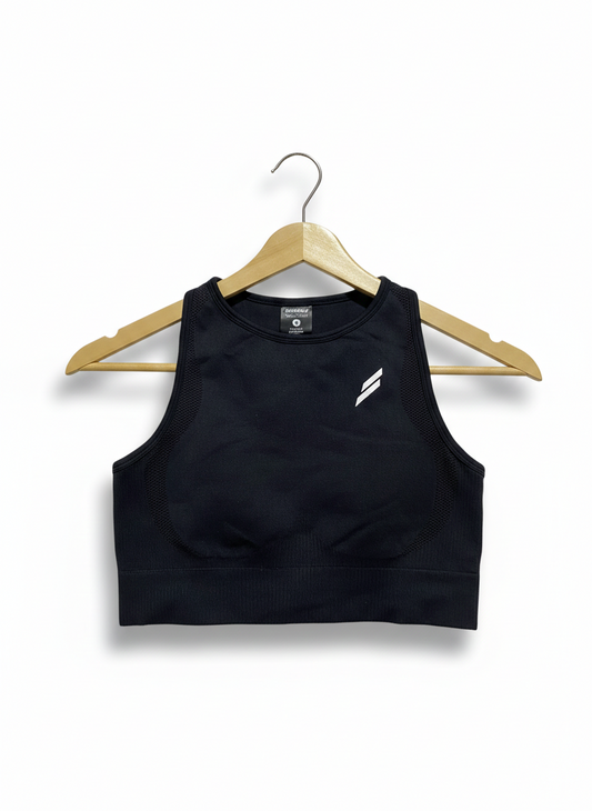 DOYOUEVEN |S| BUST 13| BLACK SEAMLESS HIGH-NECK SPORTS BRA