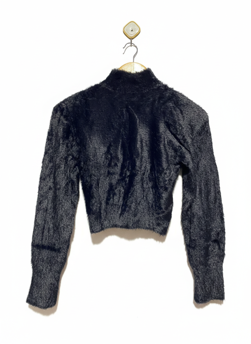 VALLEY GIRL |S| BUST 24| BLACK FAUX FUR MOCK NECK TOP