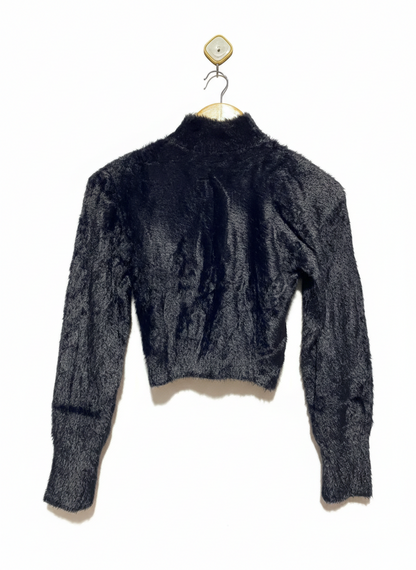 VALLEY GIRL |S| BUST 24| BLACK FAUX FUR MOCK NECK TOP
