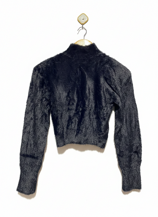 VALLEY GIRL |S| BUST 24| BLACK FAUX FUR MOCK NECK TOP