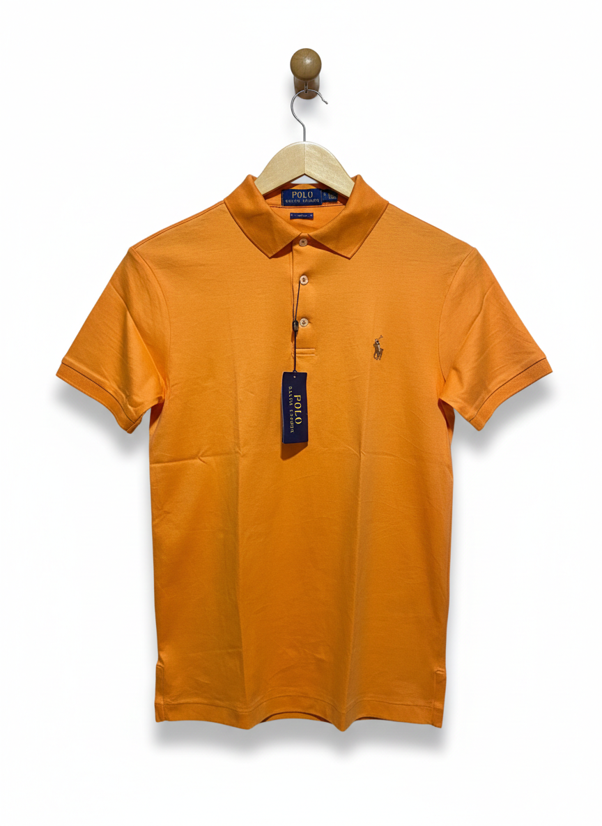 POLO RALPH LAUREN |S| BUST 17|  SHORT SLEEVE POLO SHIRT - VIBRANT ORANGE COTTON MESH - CLASSIC FIT COLLARED NECKLINE