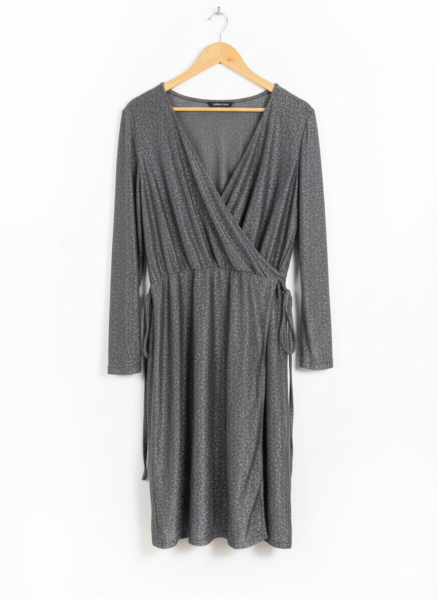 MARK&SPENCER|XL|BUST 21|Grey Metallic Faux Wrap Dress