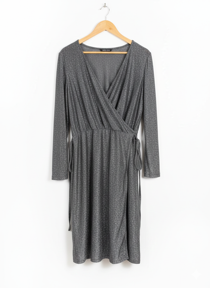 MARK&SPENCER|XL|BUST 21|Grey Metallic Faux Wrap Dress