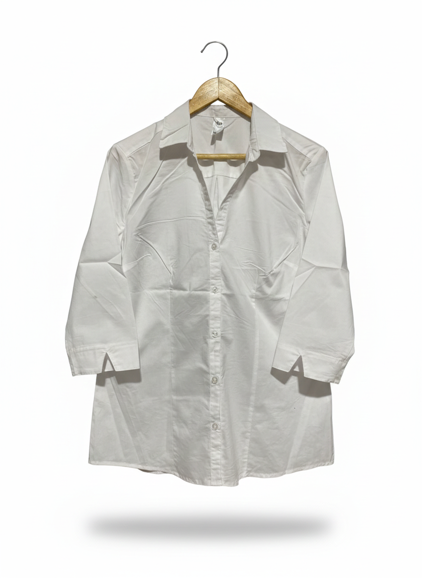 ANKO |L| BUST 20| WOMEN'S CLASSIC WHITE 3/4 SLEEVE BUTTON-DOWN SHIRT