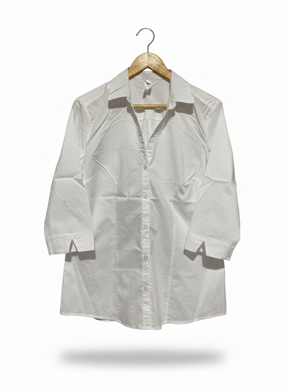ANKO |L| BUST 20| WOMEN'S CLASSIC WHITE 3/4 SLEEVE BUTTON-DOWN SHIRT
