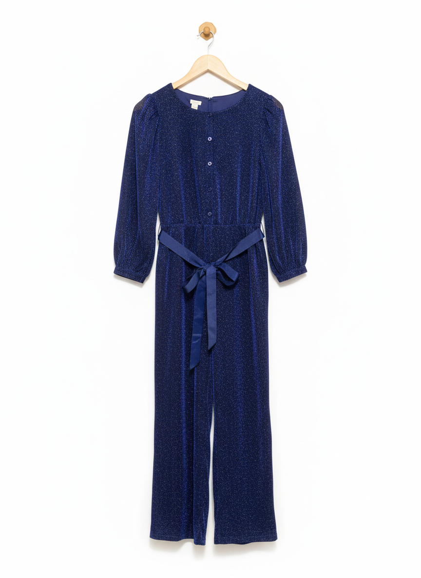 MONSOON |S| BUST 17| ERIN SPARKLE LONG SLEEVE BLUE JUMPSUIT