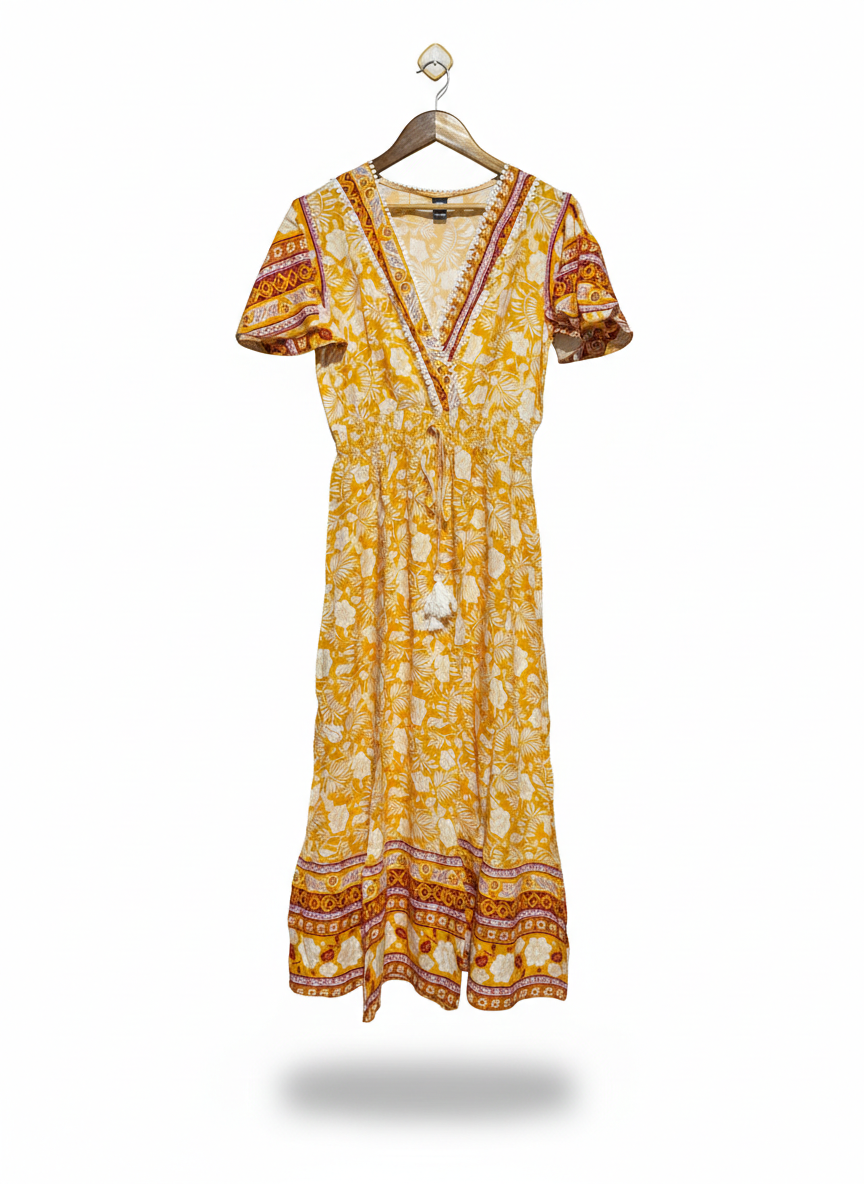 SHEIN |M| BUST 17|C4| WOMEN’S YELLOW BOHEMIAN FLORAL MAXI DRESS