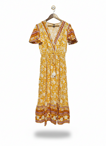 SHEIN |M| BUST 17|C4| WOMEN’S YELLOW BOHEMIAN FLORAL MAXI DRESS