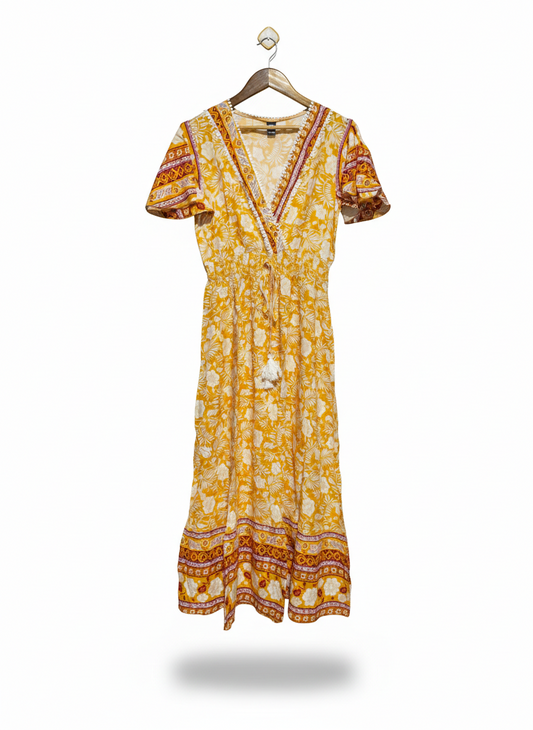 SHEIN |M| BUST 17|C4| WOMEN’S YELLOW BOHEMIAN FLORAL MAXI DRESS