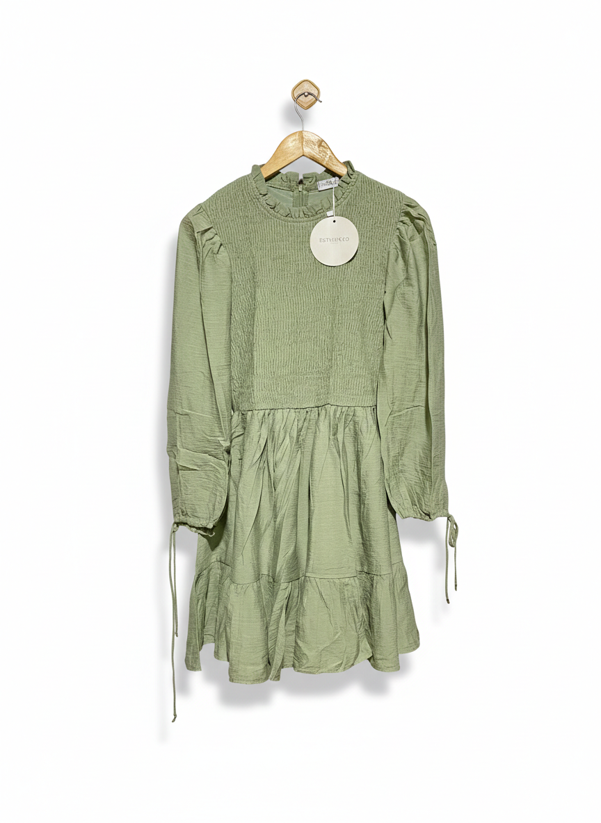ESTHER &CO |S| BUST 15| SAGE SMOCKED BOHEMIAN MINI DRESS