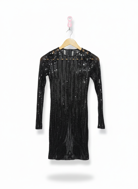 FASHION NOVA|XS/S|BUST 13|BLACK LONG SLEEVE SEQUIN MINI DRESS